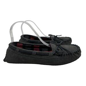 Minnetonka Womens Suede Moccasin Slippers With Plaid Lining Size 9